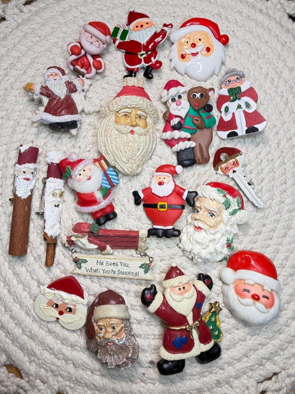 Santa Claus Brooch Lot of 18 | Christmas Pins | Resin Wood Clay Holiday Jewelry
